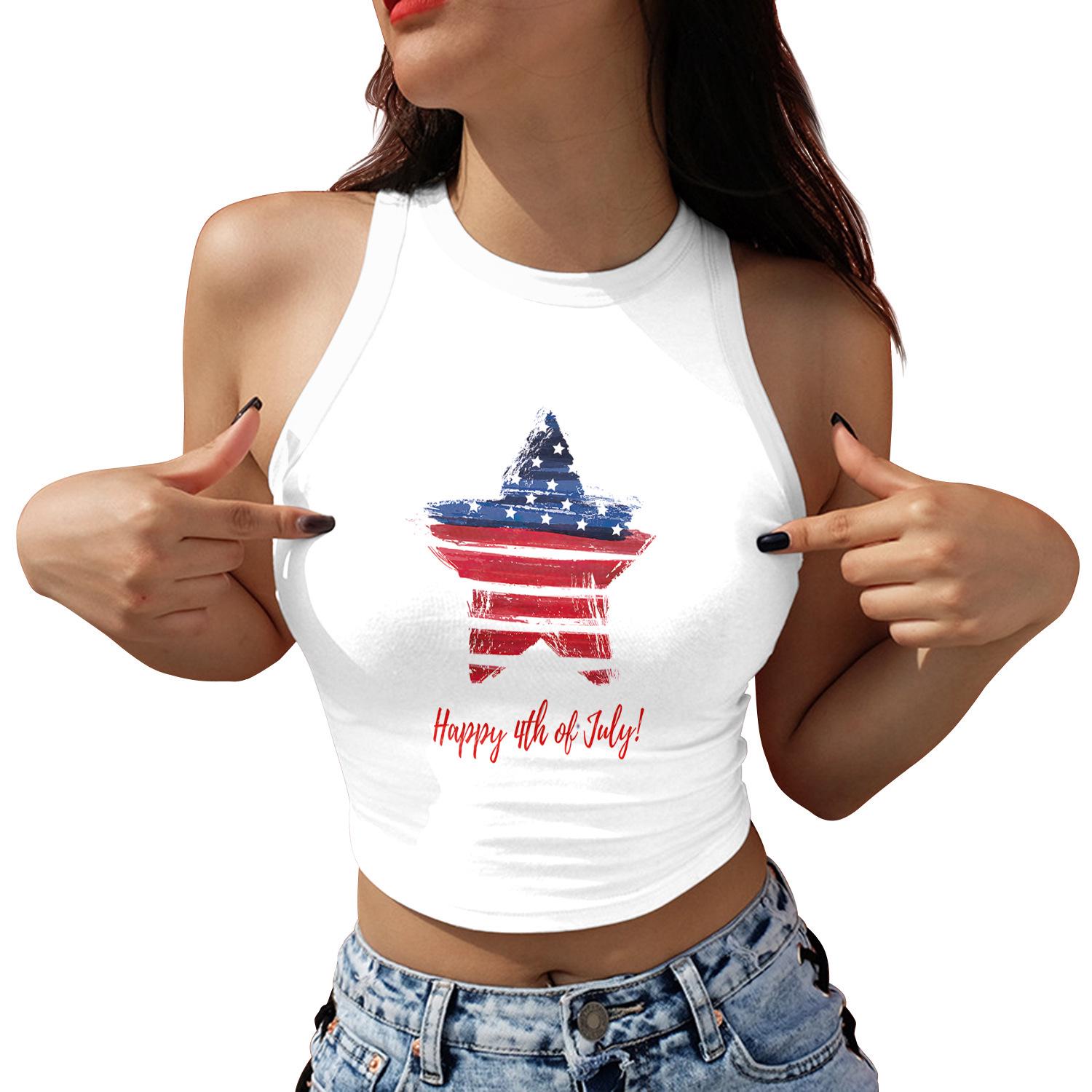 2026 Spring/Summer Plus Size Women s Flag Print Camisole Top Extra Large