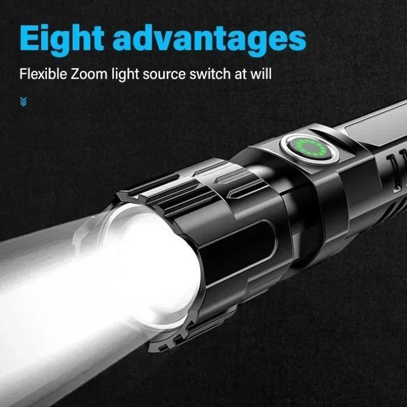 High Power LED Flashlight USB Rechargeable Tactical Zoom Flashlight Built in Battery High Power Outdoor Camping Lighting Tool