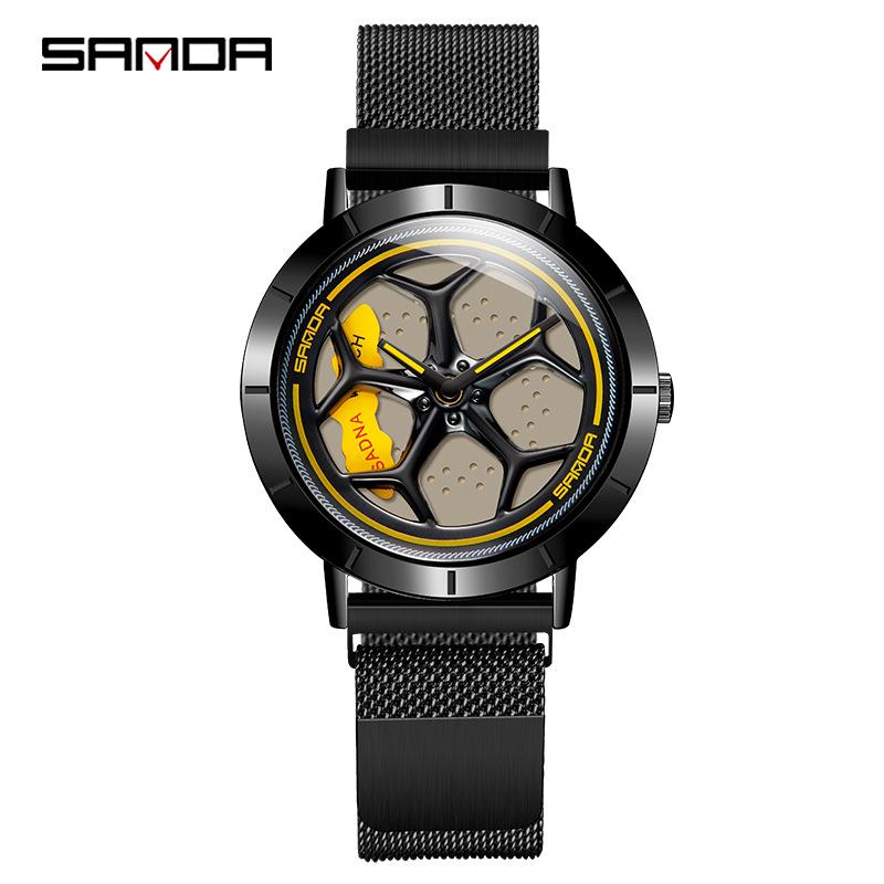 Sanda Men's Creative Rotating Quartz Wristwatch with Mesh Strap