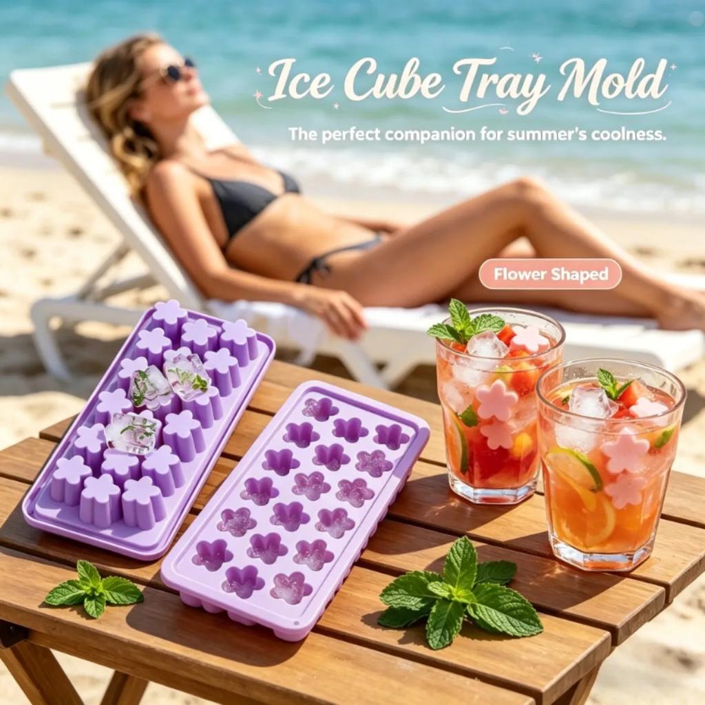 1pc Flower Ice Cube Tray with Lid for Parties Home, Cherry Blossom Shaped Ice Cubes, Makes 18pcs At A Time, Chocolate Soap Jello