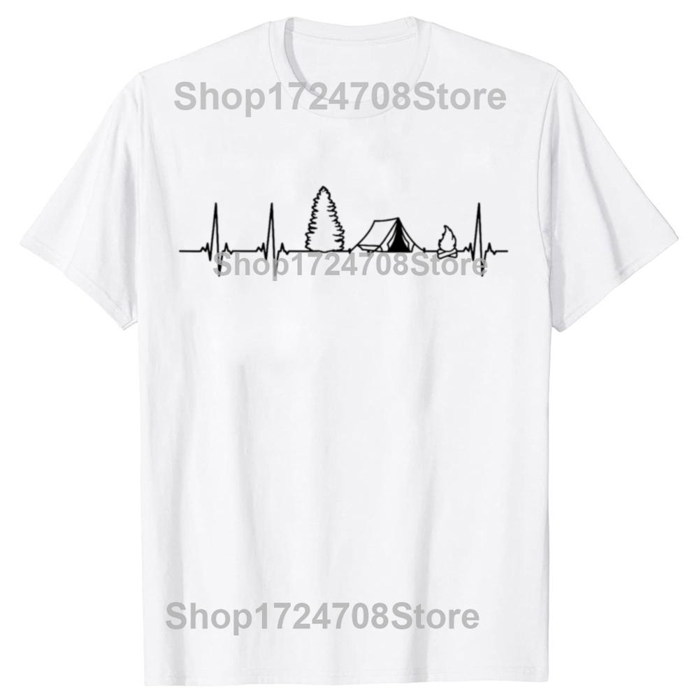 Funny Camping Heartbeat Graphic T-shirts Men Women's Fashion Casual Tshirt 100% Cotton Loose Oversized T Shirt
