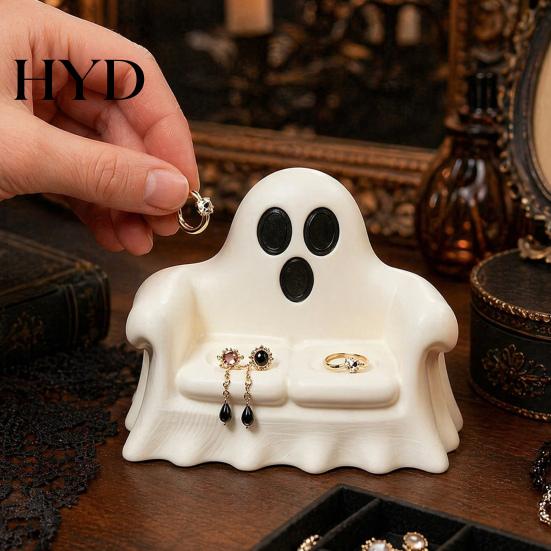 Festive Halloween Home Decor Jewelry Tray, 3D Printed Ghost Pumpkin Couch Shaped Trinket Dish, Durable Holiday Serving Tray Gothic Small Decorative