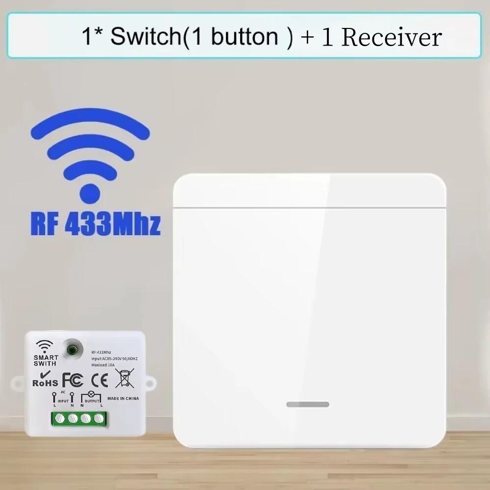 Interrupteur d'éclairage intelligent sans fil 433Mhz RF 86 Interrupteur mural 1/2/3 Gang Interruptor Interrupteur d'éclairage intelligent Mini récepteur relais pour maison Lumière LED Lampe Ventilateur