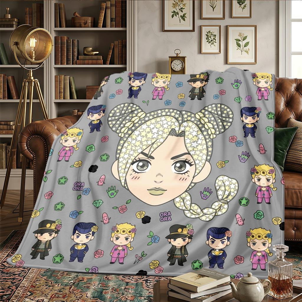 JoJos Bizarre Adventure Bedruckte Flanelldecke Warm Bequem, Für Schlafzimmer, Sofas, Reisen -HE31