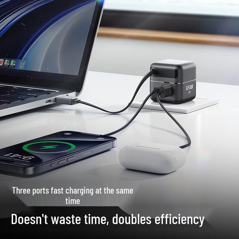llano 65W Multi-Port GaN Desktop Charger with Retractable Type-C Cable