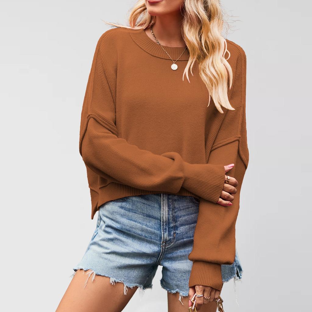Women's Solid Striped Fashion Round Neck Knitwear Loose Pullover Sweater