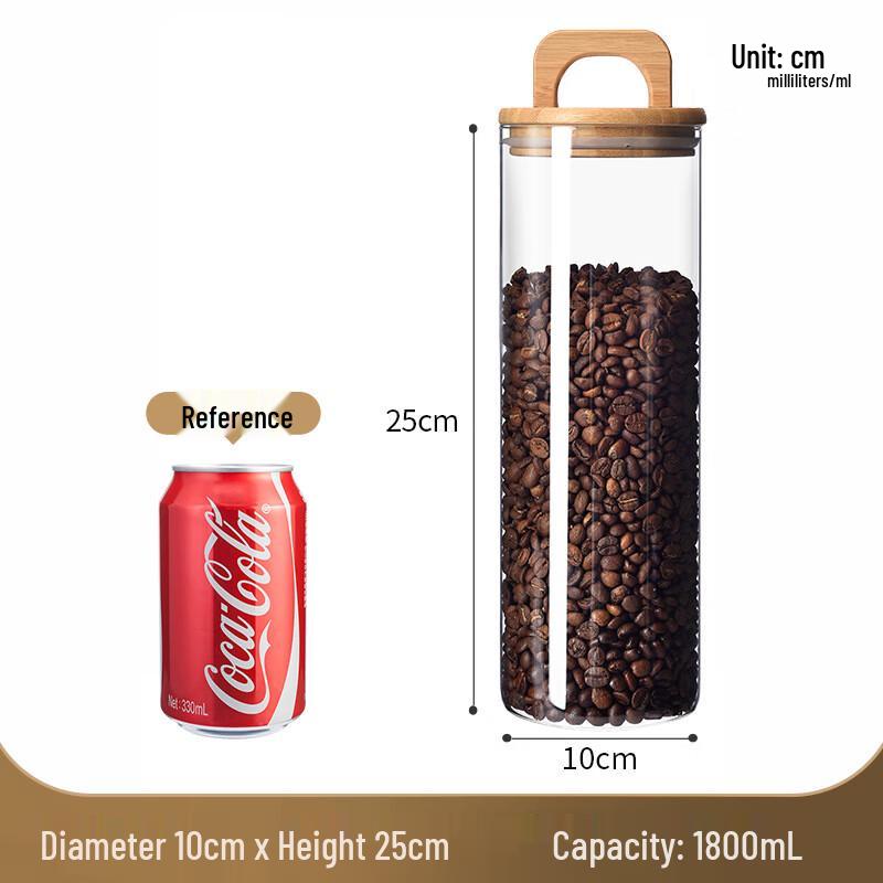 Vintage Glass Storage Jar with Bamboo Handle Lid 10cm x 25cm, 1800ml