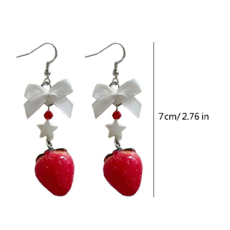 Elegant Fruit Charm Earrings Bowknot Strawberry Ear Pendants Unique Accessory