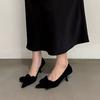 Fashion French pointed-toe bow suede single shoe for women 2025 new style Slim heel versatile and elegant commuting single shoe