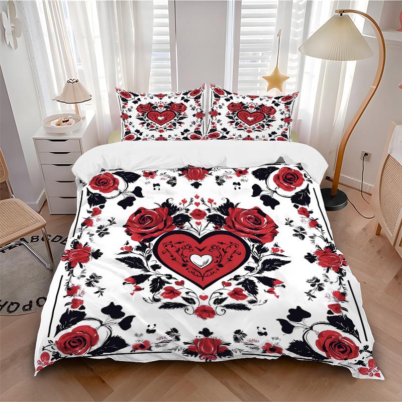 Love Roses Print 3Pcs Bedding Setduvet Cover With 2 Bedropillowcase Home Birthday Gift