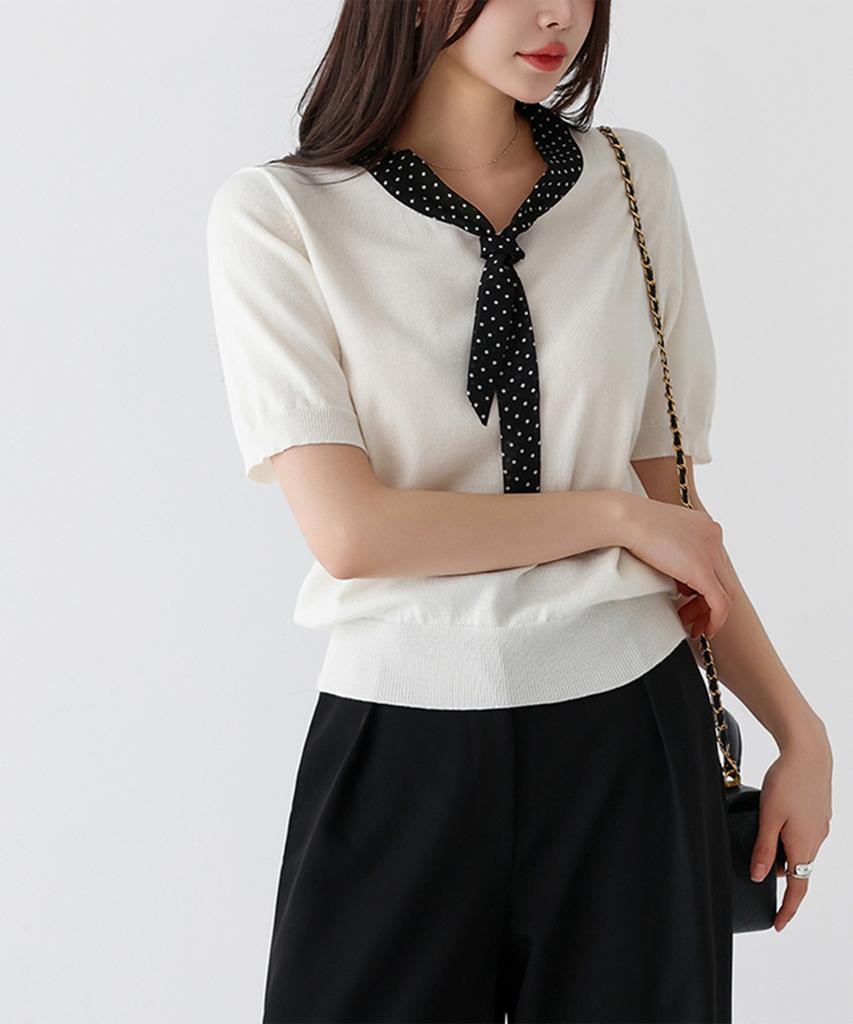 MERCI MARIE Lovely Color Block Dot Tie Knit 112895