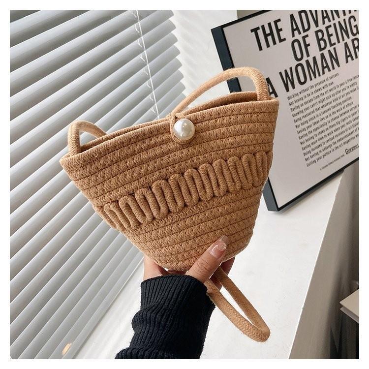 Elegant Mini Crossbody Bag For Women Fresh And Sweet Style Nylon Bucket Bag Solid Khaki