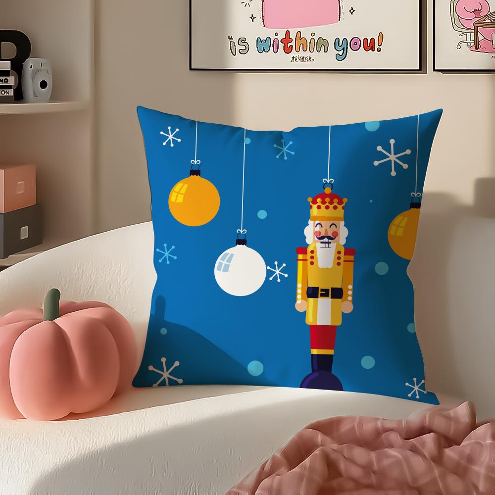 Festive Classic Nordic Toy NNutcracker Cushion Cover Pillowcase Short Plush Invisible Zipper Room Sofa Cushion Cover