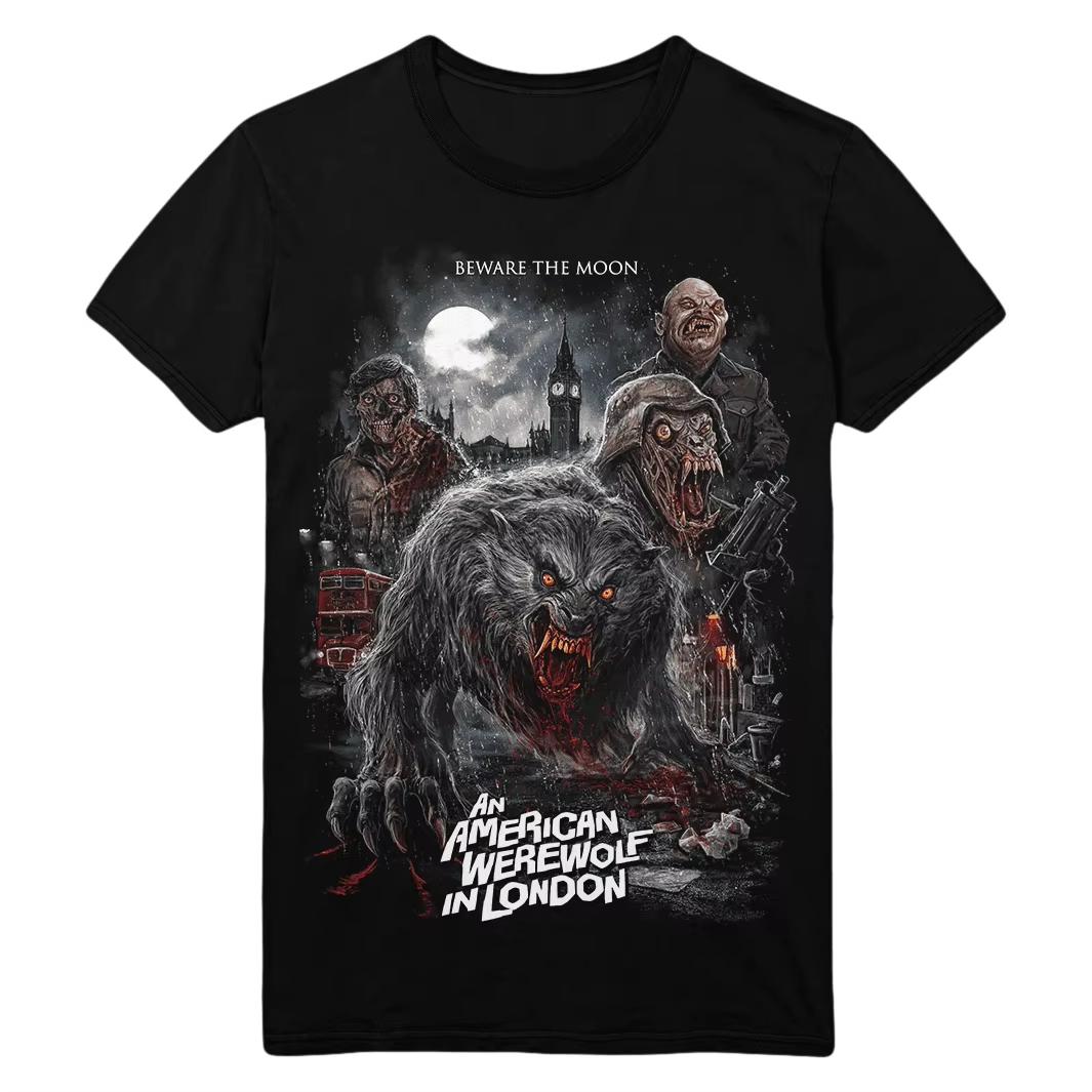 An American Werewolf in London T-Shirt Men Summer Retro Werewolf Horror Graphic Short Sleeve Streetwear Loose Fit Movie Fan Tee 4XL
