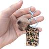Western Cowboy Leopard Print Leather Keychain with Plush Ball Accessory