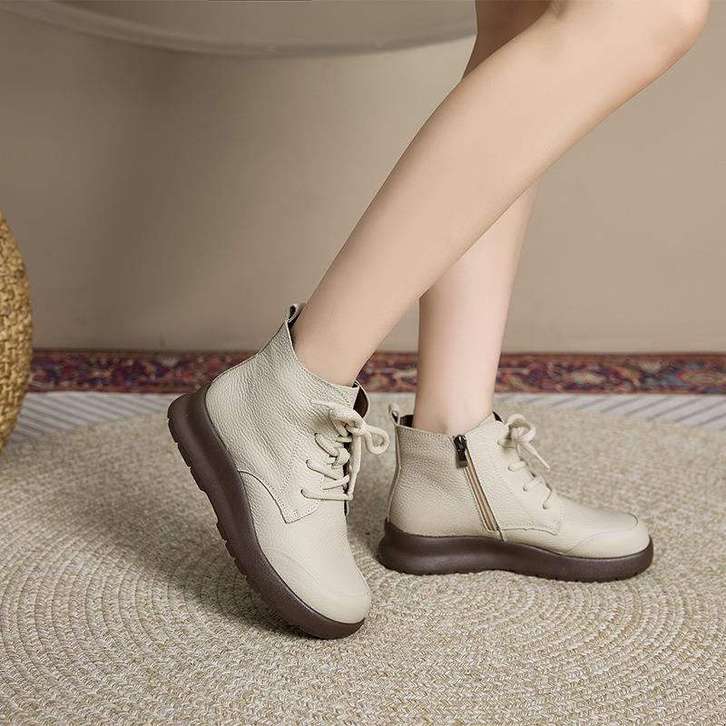 New First-layer Cowhide Martin Boots Women's Soft Bottom Soft Surface British Retro Wool Inner Leather Women