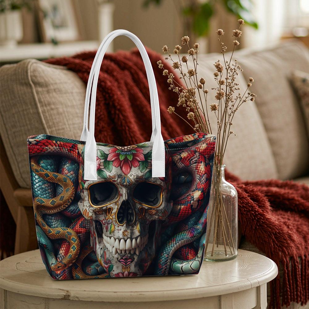 Gothic Skull Snake Pattern Women's Shoulder Bag Trendy Handbag