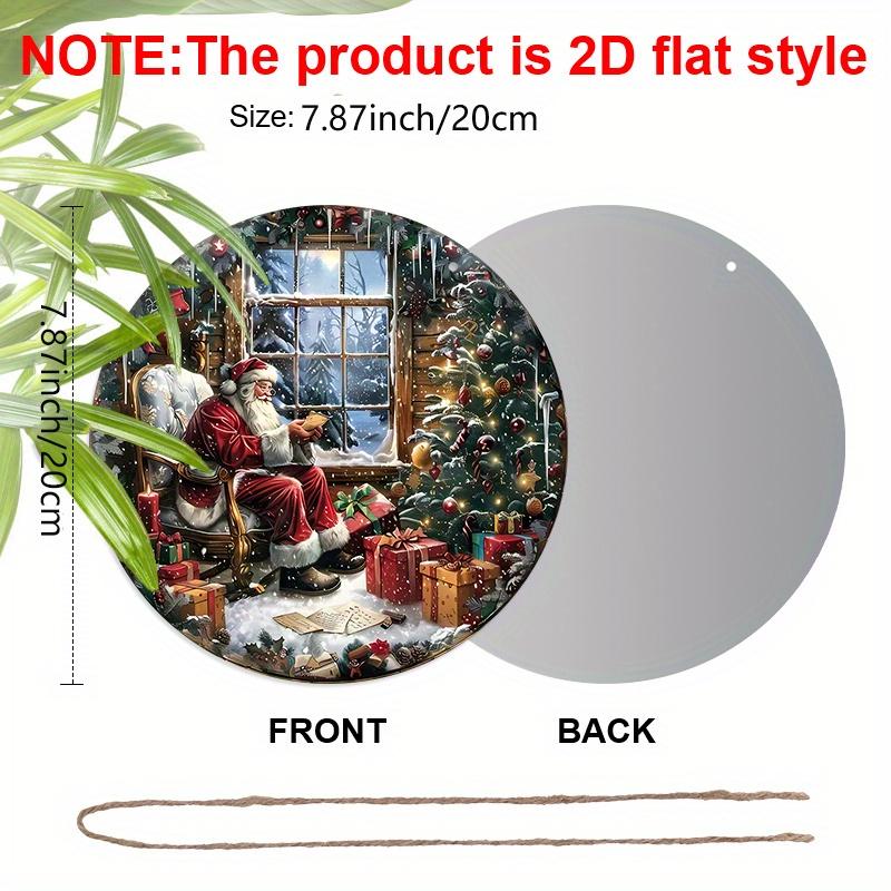 2D Flat Aluminium Oil Painting Style Christmas Sign with Santa Claus Pattern - Warm Winter Figurine Ornaments - Ideal for Front Door, Wall, Porch