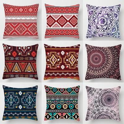 Bohemian Colorful Geometric Peach Skin Pillow Cover Retro Ethnic Style Cushion Cover Cushion Home