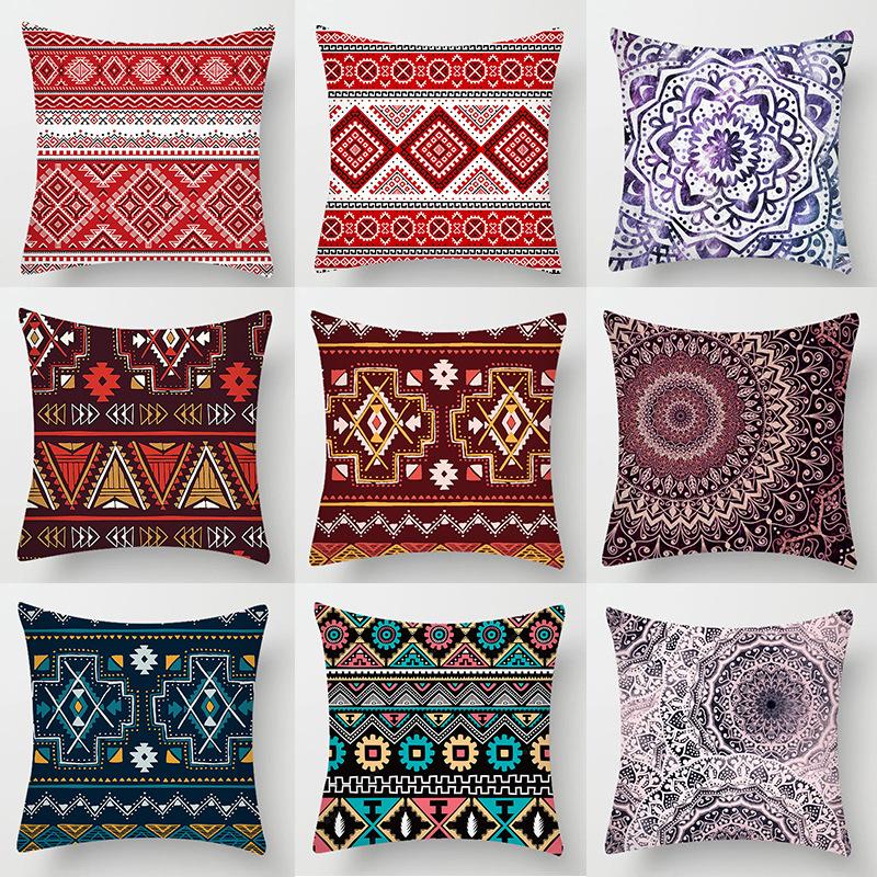 Bohemian Colorful Geometric Peach Skin Pillow Cover Retro Ethnic Style Cushion Cover Cushion Home