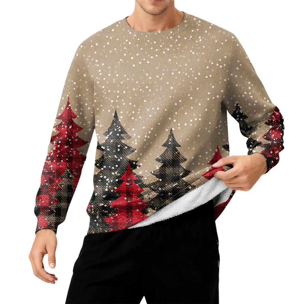Men's Round Neck Fleece-Lined Thick Warm Sweatshirt