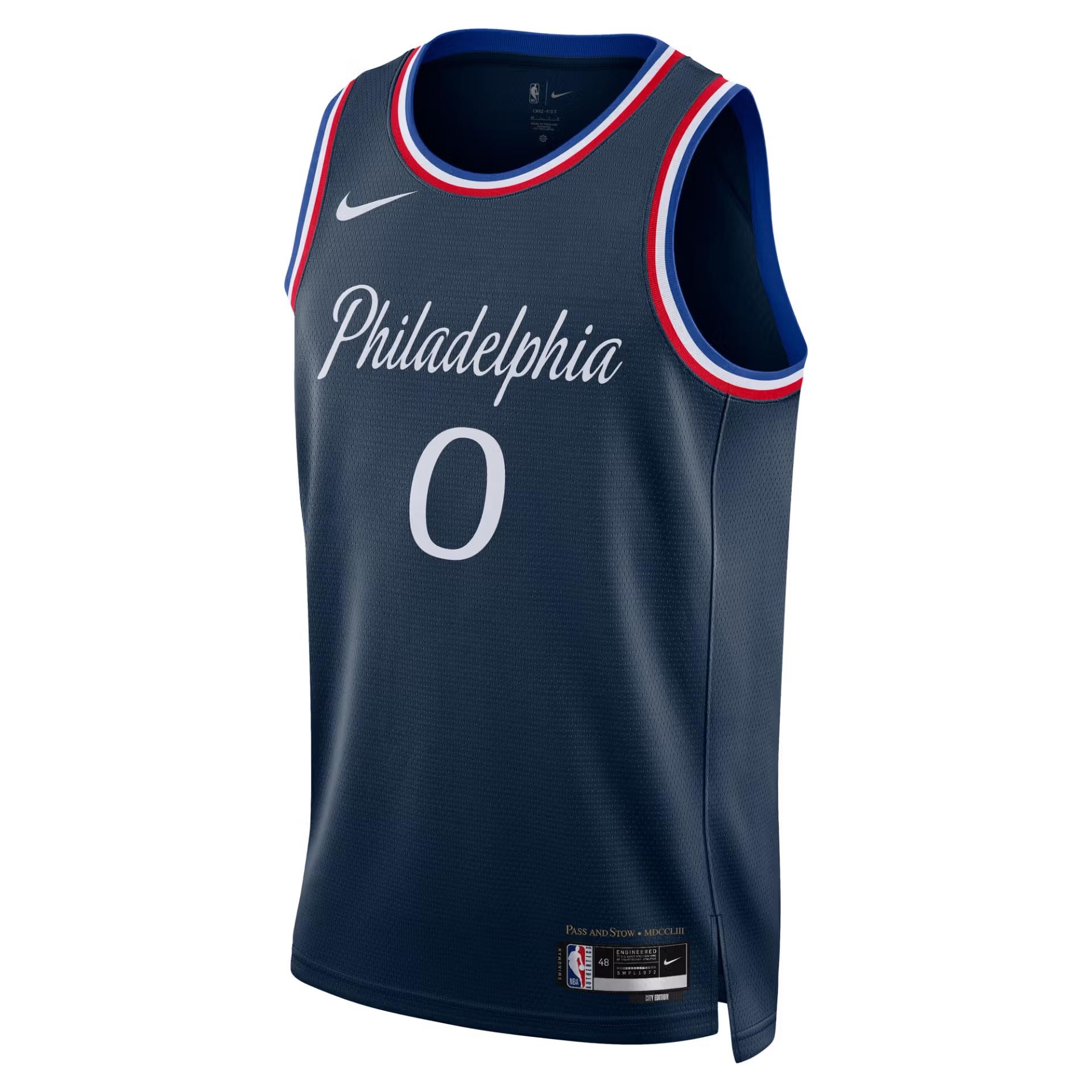 Nike NBA Tyrese Maxey Philadelphia 76ers City Edition Swingman Jersey  College Navy  Men s HM5992-421 M