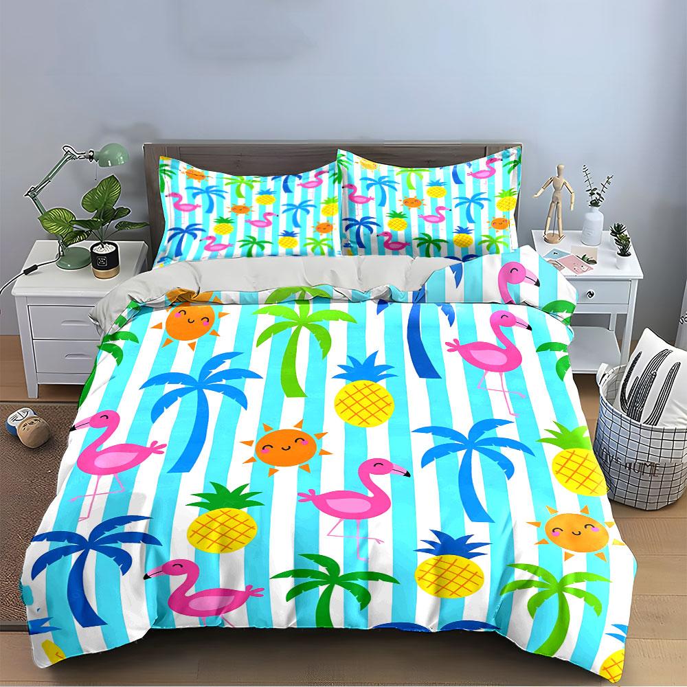 Flamingo Pineapple Tropical Print Bedding Duvet Cover Set Duvet Cover Pillowcases (1*Duvet Cover 2*Pillowcases, Without Duvet Insert)