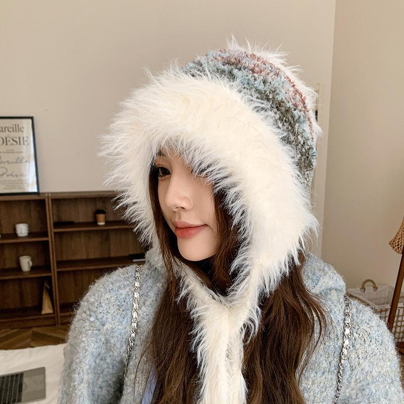Women's Autumn and Winter Fashion Knitted Hat Warmth Protects Ears and Colds To Show Their Faces Small Wool Hat Big Head Surround Lei Feng Hat