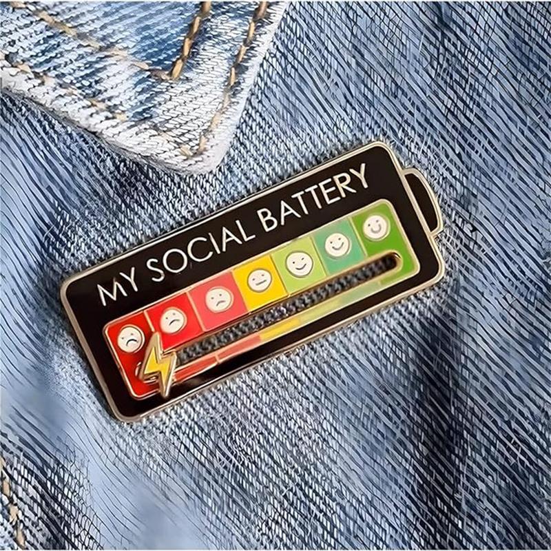 Creative My Social Battery Lapel Pins, Portable Clothing Accessories for Fun Emalj Emotional Pin 7 Days in Week, Move to The Mood as You