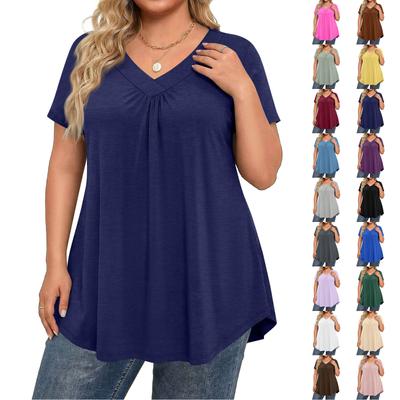 Women's Plus Size Fashionable Casual Loose-Fit Short Sleeve Elegant V Neck Blouse For Work