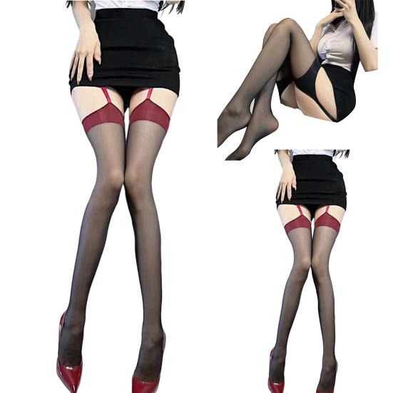 Women Pantyhouse Hollow Out Perspective Lace Over The Knee Anti-shrink Pornographic Skinny High Elasticity Thigh Stockings