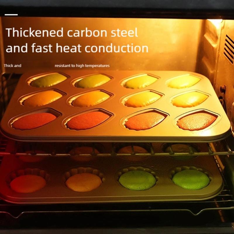 6/12 Cavity Shell Shape Madeleine Cake Pan Dessert Mold For Quick Baking Carbon Steel Nonstick Easy Cleaning Design