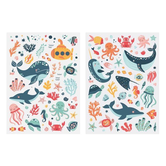 Gommettes - MEGACREA DIY - Monde sous-marin - 128 pièces - Animaux marins - 0,3 à 7,5 cm