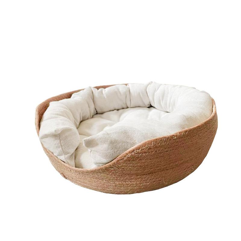 

1шт Four Seasons Pet Bed Cannel для кошек, щенков, собак, диван, ручная работа, плетение из бамбука, кошачье уютное гнездо, аксессуары для домашних животных 32x32cm