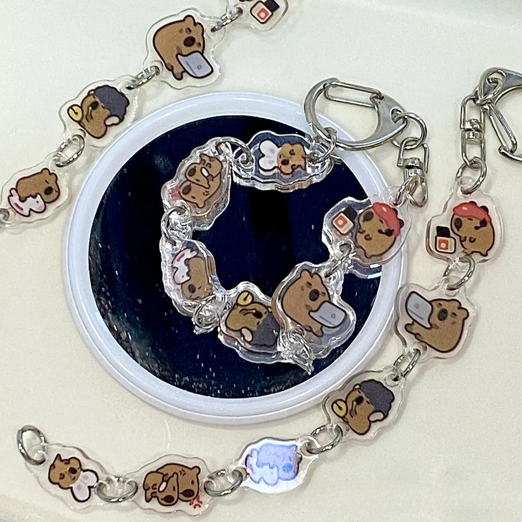 1Pc Cute Cartoon Capybara Transparent Plastic Mobile Phone Lanyard with Metal Buckle Kawaii Girl Backpack Pendant Keychain Charm
