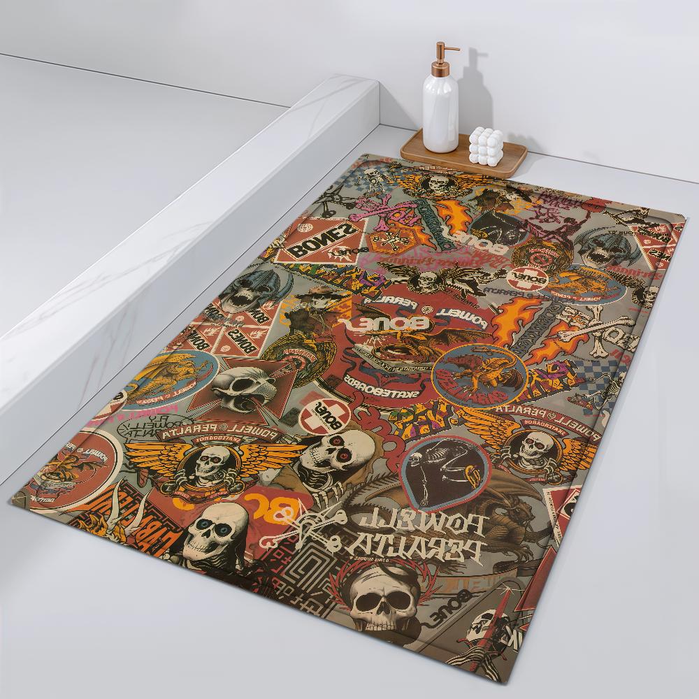 

Door Skull Mat Skateboard Fashion Bedside Entrance Bath Floor Decoration P-Powell Corridor Door Mat Carpet Living Room Balcony 40cm x 60cm