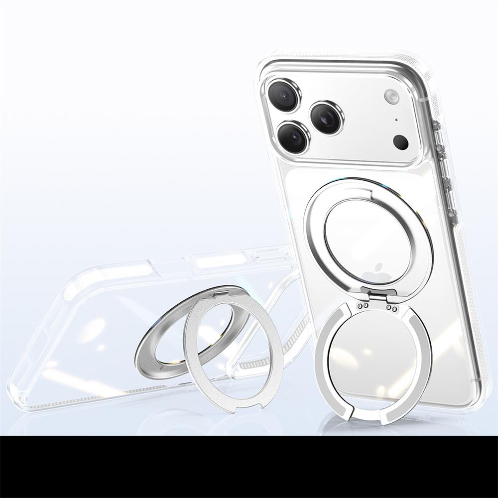 Kristall Klar Acryl Magnetisch Rotierender Ständer Handyhülle Für iPhone 17 Pro Max Rahmen Eingebauter Stoßdämpfender Streifen Rüstungsabdeckung