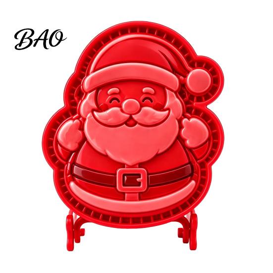 Kitchen Baking Supplies Christmas Cookie Cutter, Push Type Integrated Mold, Plastic Biscuit Cutters Clay Decorating Tool for Holiday Santa Claus Press