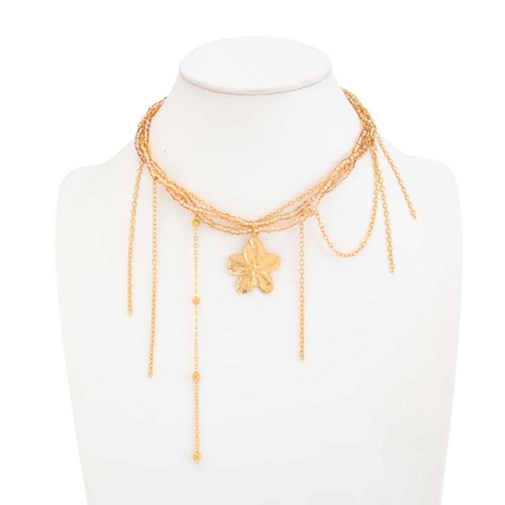 Temperament Creative Gold Color Multi Strand Beaded Flowe Tassel Pendant Necklace for Women Fashion Ins Style Party Jewelry Gift