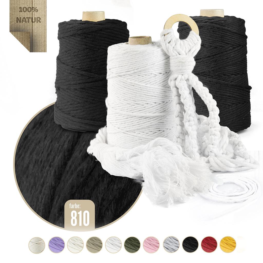 DQPP | Premium MACRAMEE GARN | 100m | 3mm | Schwarz | 100% Baumwolle | Kordel Natur | Baumwollgarn Baumwollseil | DIY Handwork Decoration