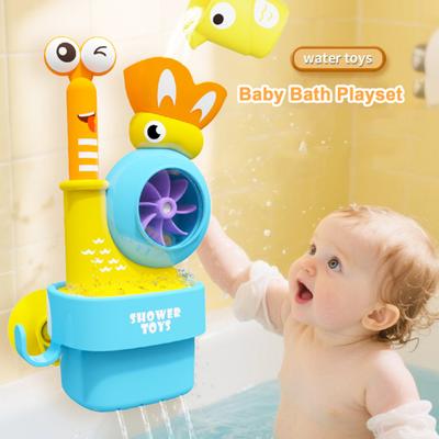 Retractable Bath Toy with Water Spray & Spinning Wheels Child Shower Play Set with Strong Suction Cup Fun Watering Toy for Toddlers