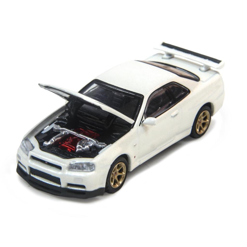 PAUDI MODEL Maßstabs-Druckgussmodellauto R34 Skyline 2000 Nissan V Spec II in Weiß 1/64 GT-R