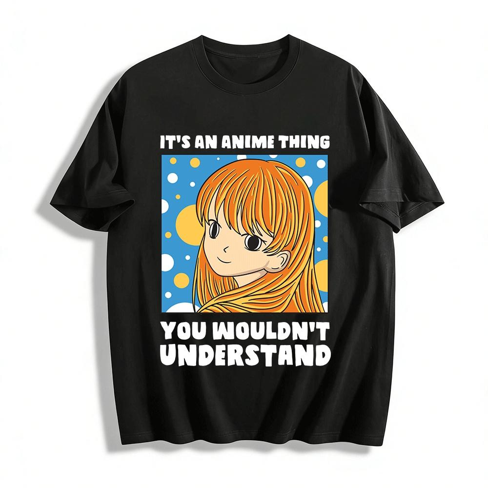 Anime Style Orange Haired Girl Print Casual T-Shirt Pure cotton T-shirt XXS