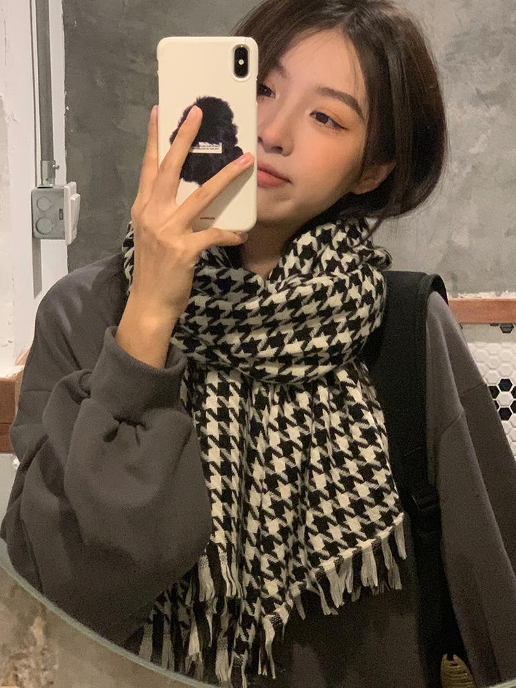 New  Autumn Winter Preppy Plaid Vintage Scarf Women Men Houndstooth Scarve Pashmina Mujer Foulard Bufanda Pareo Wrap Shawl