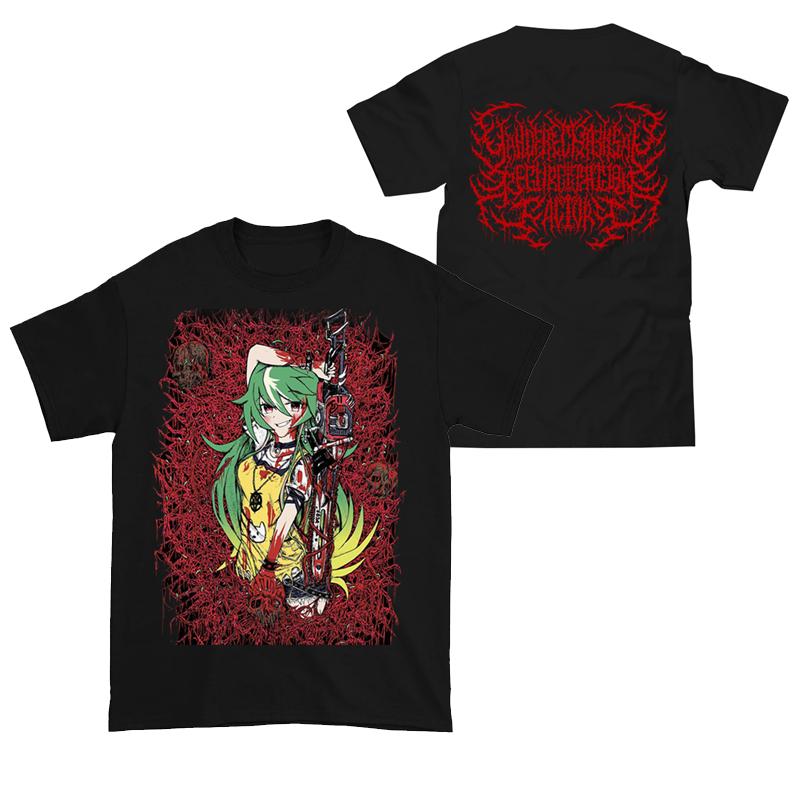 Yandere Chainsaw Factory Chainsaw Sauce Black Gold Dark Rock Anime Second Dimension Men's Short Pure Cotton Crew Neck T-Shirt