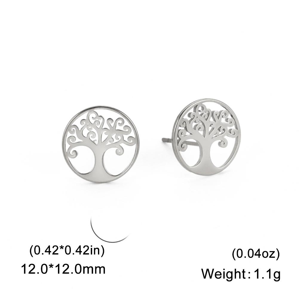Lemegeton Tree of Life Stainless Steel Earrings for Women Men Norse Mythology Yggdrasil Jewelry World Peace Ear Studs Gift