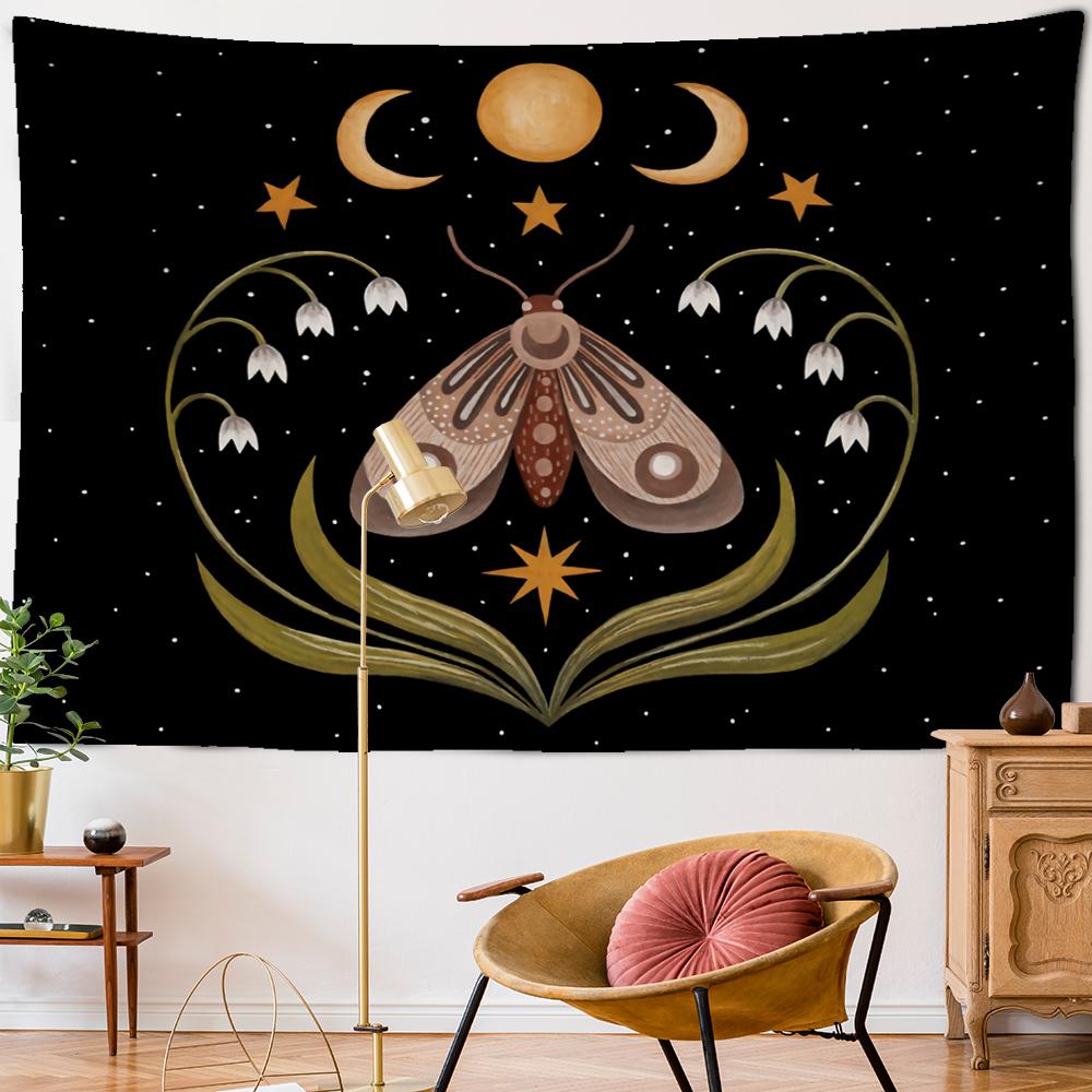 Phantom Psychedelic Butterfly Tapestry Sun Moon Star Mattress Aesthetic Room Polyester Wall Hanging Wall Decor
