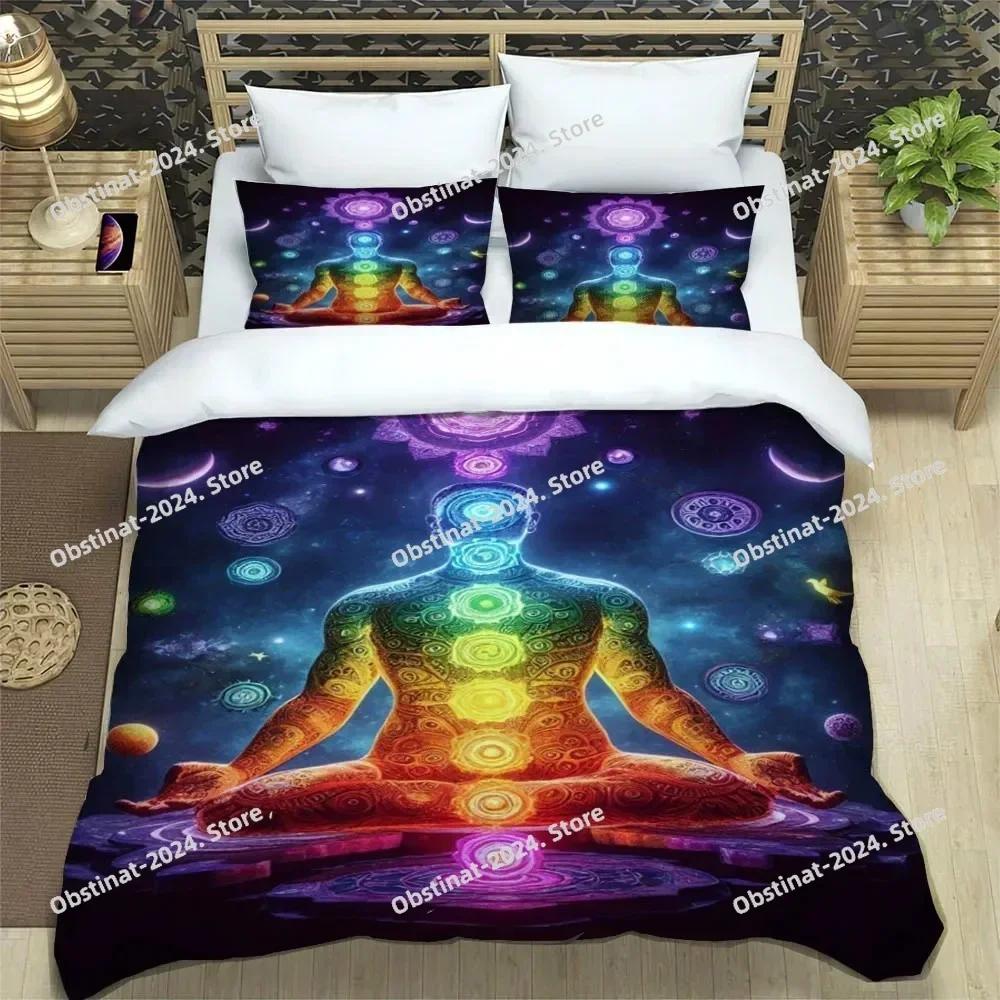 3D Chakra Bedding Set Printed single Comforter Quilt Bed Cover Duvet Cover Pillow Case 3 Pieces Sets Kids Adult Size Linen Sheet