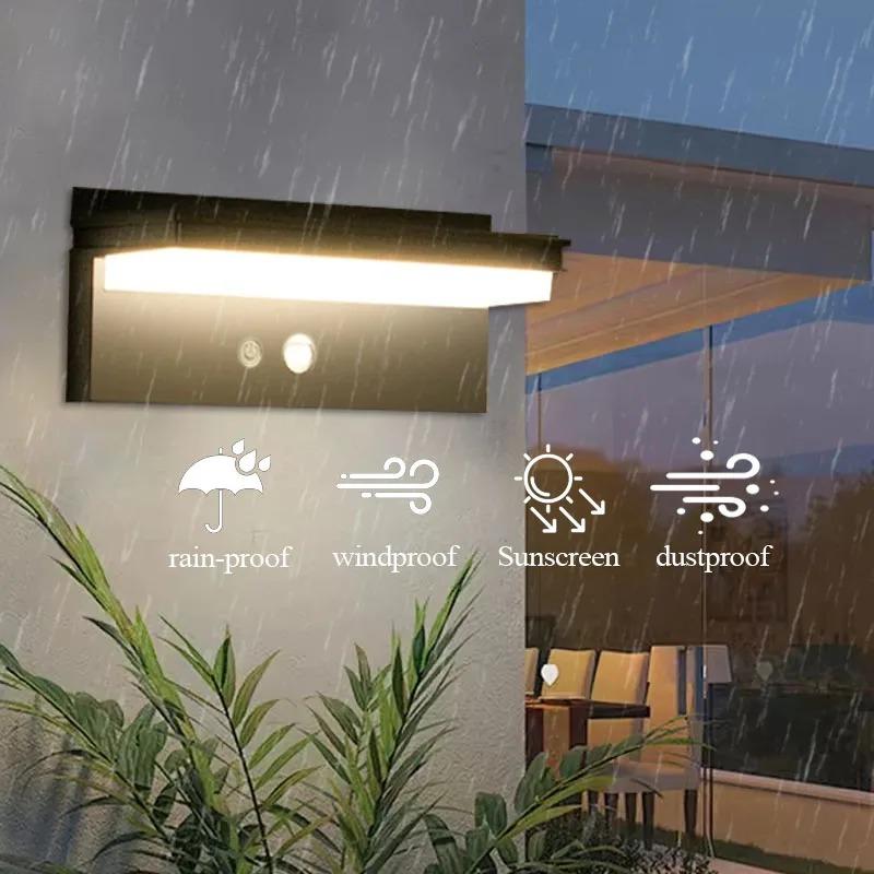 Solar Motion Sensor Lamp Outdoor LED Wall Lights IPX5 Waterproof Courtyard Lighting for Yard Garden Fence Exterior Wall Porch