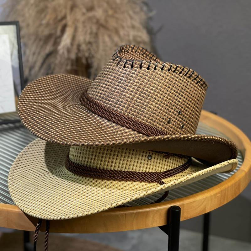 Big Eaves Jazz Straw Hat Women's Summer Outdoor Travel Sunscreen Shade Mountaineering Hat Fashion Western Cowboy Hat Men's